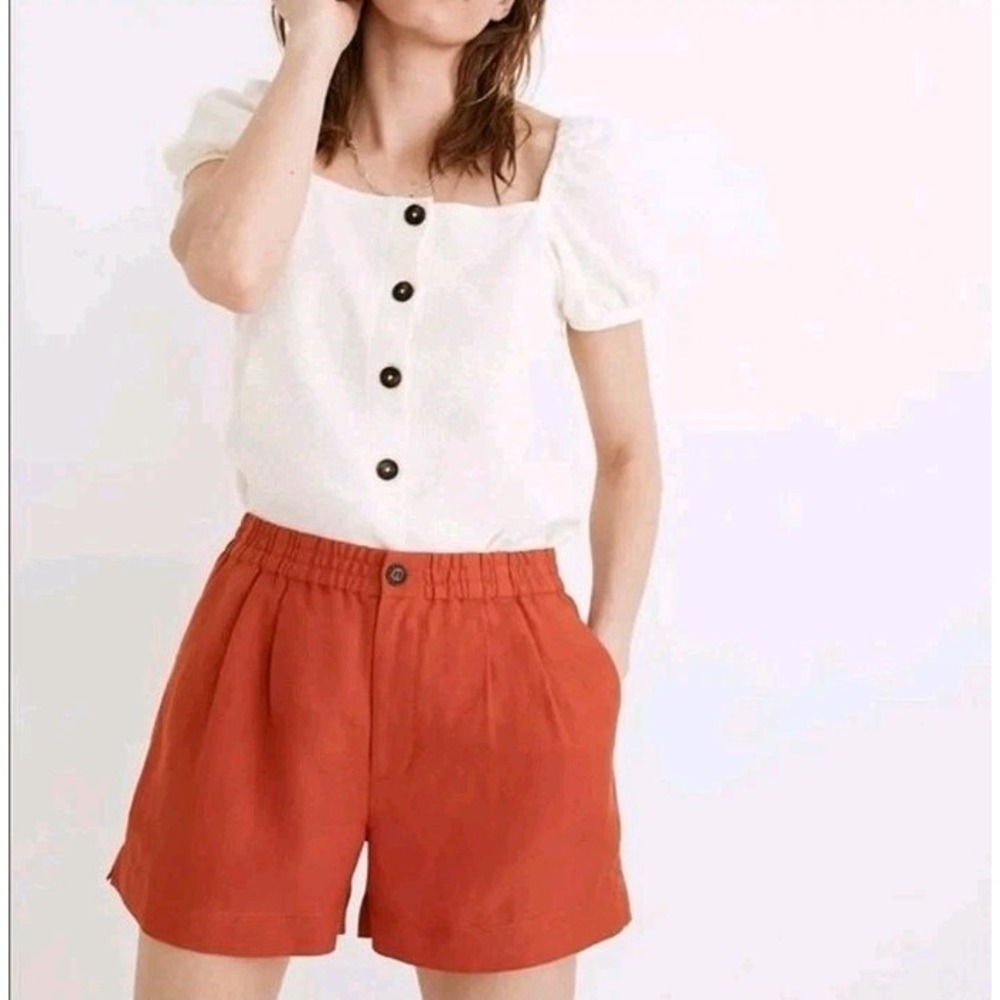 Madewell Orange‎ Linen Blend Track Shorts With Pockets Womens Size Medium Beach